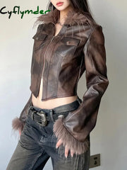 Cyflymder summer inspo Streetwear Faux Collar Women Moto Style Jackets Autumn Long Sleeve Fashion Chic Design Short