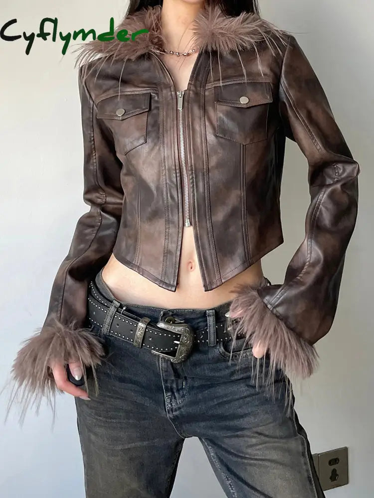 Cyflymder summer inspo Streetwear Faux Collar Women Moto Style Jackets Autumn Long Sleeve Fashion Chic Design Short