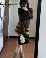 Cyflymder trashy outfits Two Piece Sets Womens Skirt Outfits Roupas Femme Slim Waist Vintage Knitted Sweater High Waist