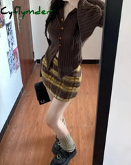 Cyflymder trashy outfits Two Piece Sets Womens Skirt Outfits Roupas Femme Slim Waist Vintage Knitted Sweater High Waist