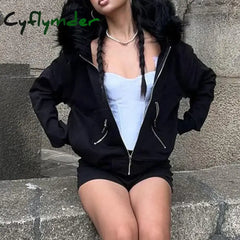 Cyflymder trashy outfits Vintage Fashion Zip Up Women Sweatshirts Casual Fur Collar Hoodies Chic Streetwear Aesthetic