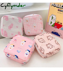 Cyflymder Travel Kawaii Cosmetic Storage Bag For Girls Cute Bear Rabbit Tampon Sanitary Pad Pouch