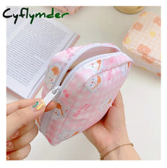Cyflymder Travel Kawaii Cosmetic Storage Bag For Girls Cute Bear Rabbit Tampon Sanitary Pad Pouch