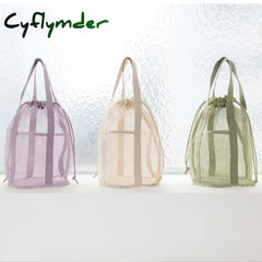 Cyflymder Travel Large Capacity Mesh Nylon Cosmetic Bag Organizer Foldable Casual Drawstring Bags