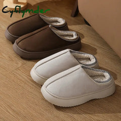 Cyflymder Trend Furry Plush Thick Sole Slippers 2024 Winter Women’s Platform Warm Slides Leisure Home Slip On Cotton