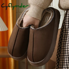 Cyflymder Trend Furry Plush Thick Sole Slippers 2024 Winter Women’s Platform Warm Slides Leisure Home Slip On Cotton