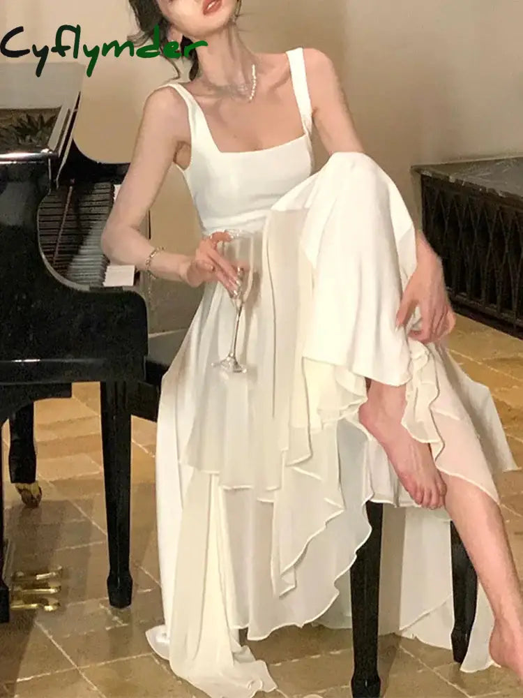 Trendy Dresses for Women Sleeveless Square Collar Party Dress Loose A Line Midi Square Collar 2023 New Summer Prom Dresses