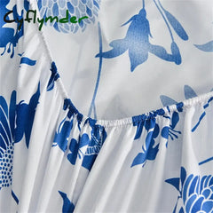 Cyflymder Twin Fitted Bed Sheet with Elastic Blue Flower Printed Bed Cover Single/Queen/King Bed Linen Reactive Printed