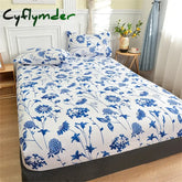 Cyflymder Twin Fitted Bed Sheet with Elastic Blue Flower Printed Bed Cover Single/Queen/King Bed Linen Reactive Printed