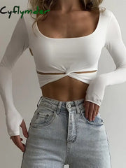 Cyflymder - Twist Long Sleeve Crop Shirt White / Xs T-Shirts