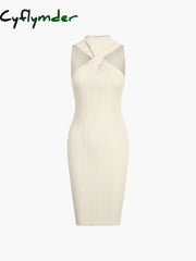 Cyflymder - Twist Rib Mockneck Bodycon Short Dress Sweater Dresses