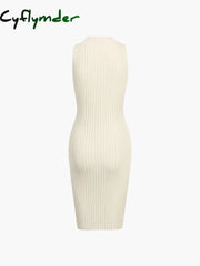 Cyflymder - Twist Rib Mockneck Bodycon Short Dress Sweater Dresses