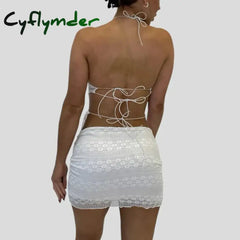 Cyflymder Two Piece Set Chic Women V Neck Halter Camis Tops Sexy Chest Wrap Backless Tie Up Bandage