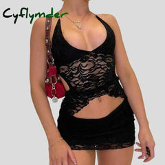 Cyflymder Two Piece Set Chic Women V Neck Halter Camis Tops Sexy Chest Wrap Backless Tie Up Bandage