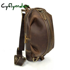 Cyflymder Unique Men’s Crazy Horse Leather Chest Bag Real Cowhide Ipad Mini Male Single Shoulder