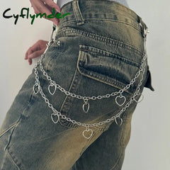 Cyflymder Unisex Jeans Pannts Chain Belts For Men and Women Punk Metal Crescent Geometric Bag Chain Hip Hop Hipster