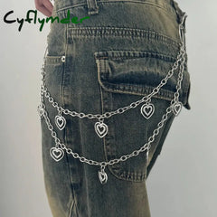 Cyflymder Unisex Jeans Pannts Chain Belts For Men and Women Punk Metal Crescent Geometric Bag Chain Hip Hop Hipster