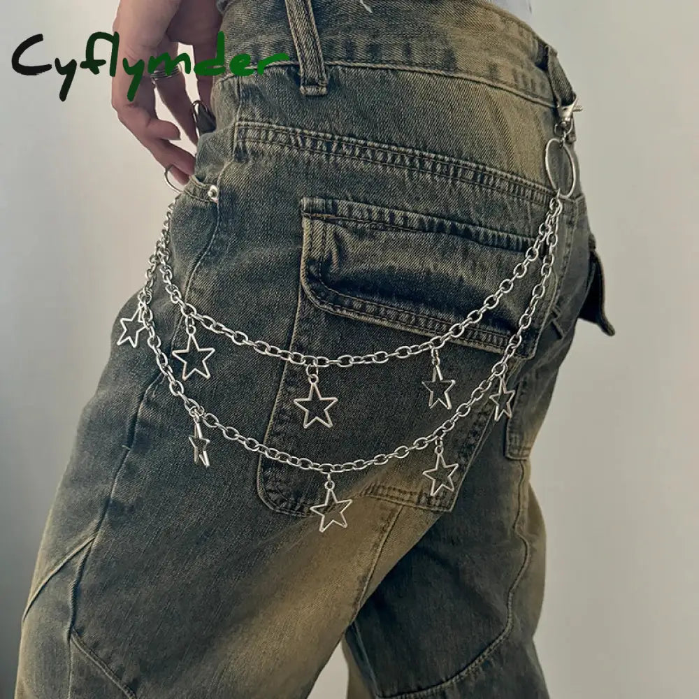 Cyflymder Unisex Jeans Pannts Chain Belts For Men and Women Punk Metal Crescent Geometric Bag Chain Hip Hop Hipster