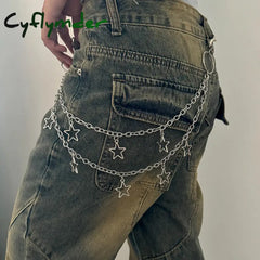 Cyflymder Unisex Jeans Pannts Chain Belts For Men and Women Punk Metal Crescent Geometric Bag Chain Hip Hop Hipster