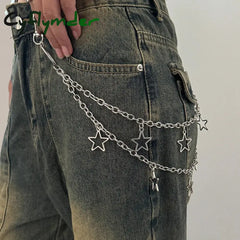 Cyflymder Unisex Jeans Pannts Chain Belts For Men and Women Punk Metal Crescent Geometric Bag Chain Hip Hop Hipster