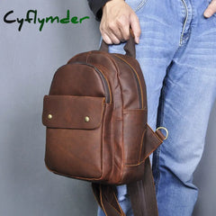 Cyflymder Unisex Original Leather Fashion Travel College School Book Bag Female Women Ladies