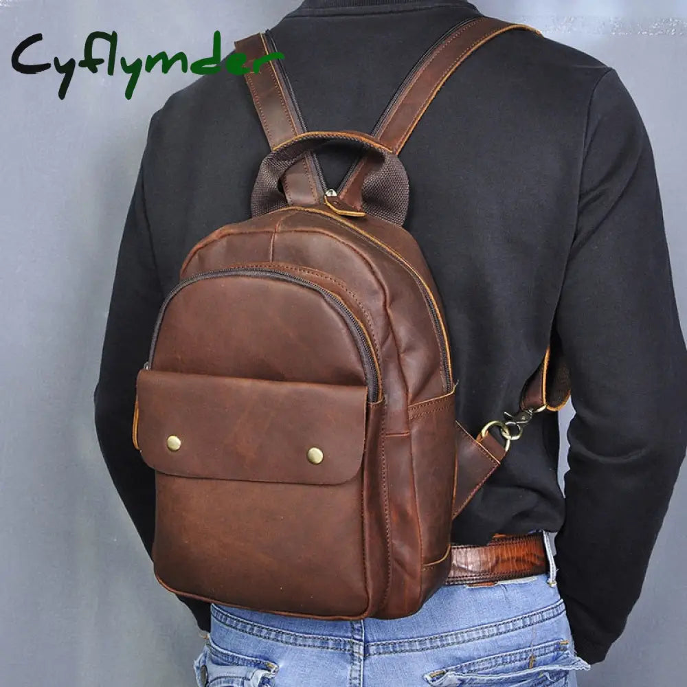 Cyflymder Unisex Original Leather Fashion Travel College School Book Bag Female Women Ladies