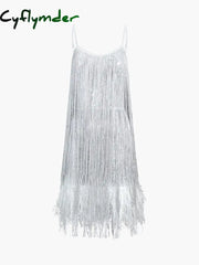 Cyflymder - Urban Twilight Fringed Sequined Short Dress Silver / S Dresses