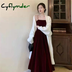 Cyflymder Velvet Spaghetti Strap Burgundy Midi Cocktail Dresses for Women Elegant Tea Length Prom Midi Dresses