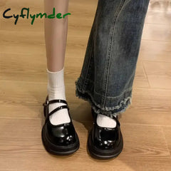 Cyflymder Versatile Brown Round-toe Thick-soled Jk Mini Leather Shoes Women’s Autumn French British Style Japanese Mary