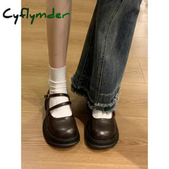 Cyflymder Versatile Brown Round-toe Thick-soled Jk Mini Leather Shoes Women’s Autumn French British Style Japanese Mary