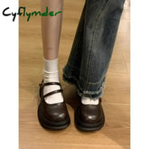 Cyflymder Versatile Brown Round-toe Thick-soled Jk Mini Leather Shoes Women’s Autumn French British Style Japanese Mary