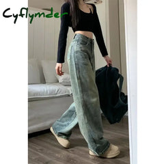 Cyflymder Vintage 90S Baggy Straight Denim Trousers Female Y2K High Waist Loose Wide Leg Jeans