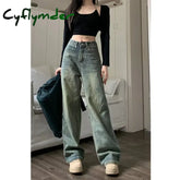 Cyflymder Vintage 90S Baggy Straight Denim Trousers Female Y2K High Waist Loose Wide Leg Jeans