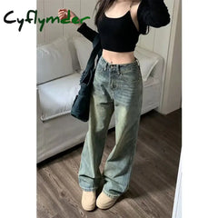 Cyflymder Vintage 90S Baggy Straight Denim Trousers Female Y2K High Waist Loose Wide Leg Jeans