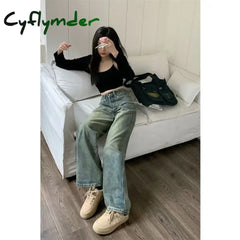 Cyflymder Vintage 90S Baggy Straight Denim Trousers Female Y2K High Waist Loose Wide Leg Jeans