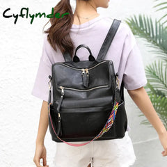 Cyflymder Vintage Backpack Women High Quality Leather Large Capacity School Bags For Teenage Girls