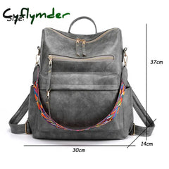Cyflymder Vintage Backpack Women High Quality Leather Large Capacity School Bags For Teenage Girls