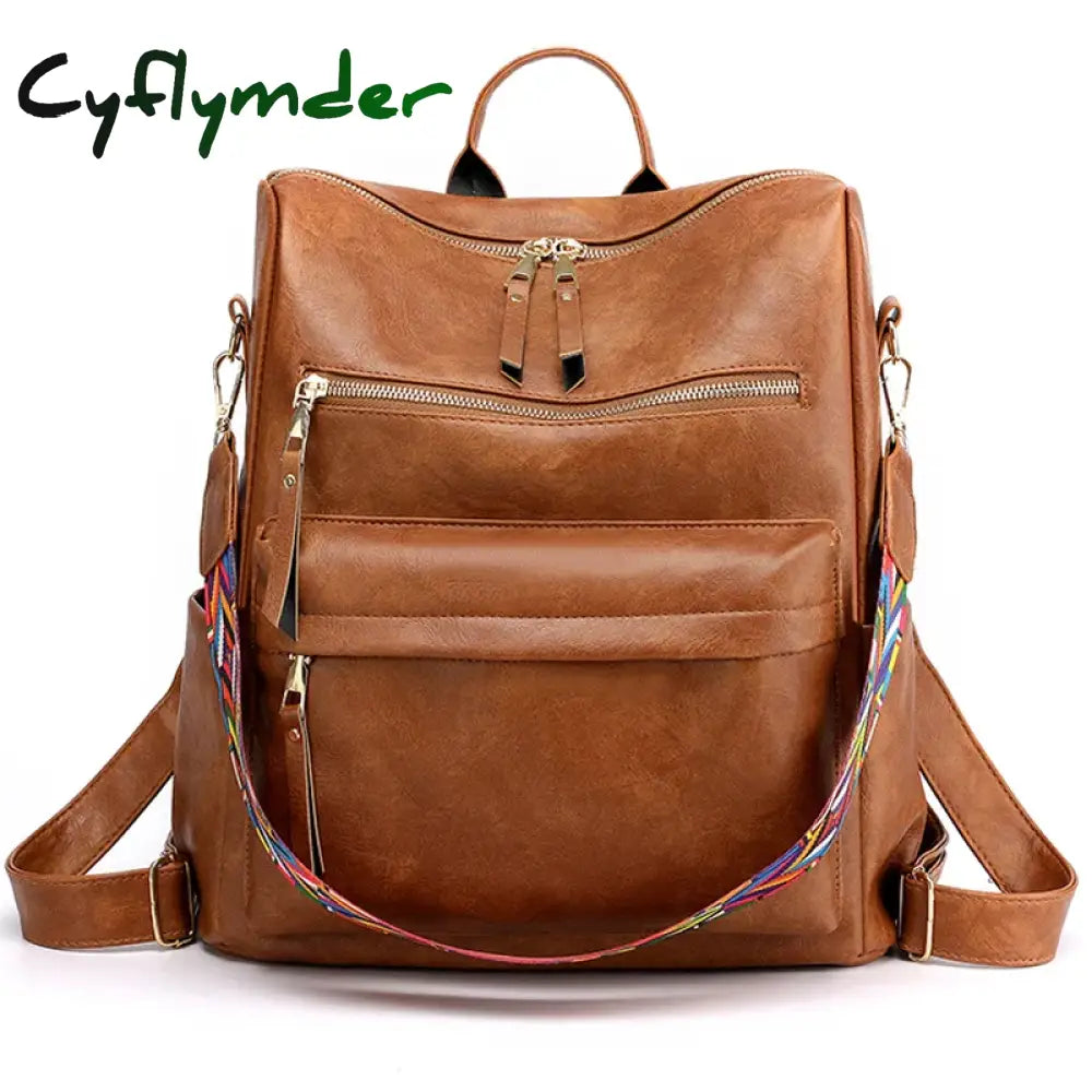 Cyflymder Vintage Backpack Women High Quality Leather Large Capacity School Bags For Teenage Girls