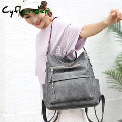 Cyflymder Vintage Backpack Women High Quality Leather Large Capacity School Bags For Teenage Girls