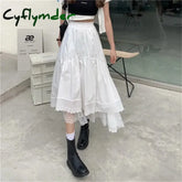 Cyflymder Vintage Black Gothic Y2K Long Skirt Autumn Lace Stitching Irregular Pleated Women White