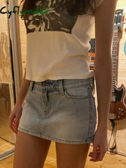 Cyflymder Vintage Blue Low Waist Denim Skirts Casual Chic Pockets A-Line Summer Mini Women Y2K