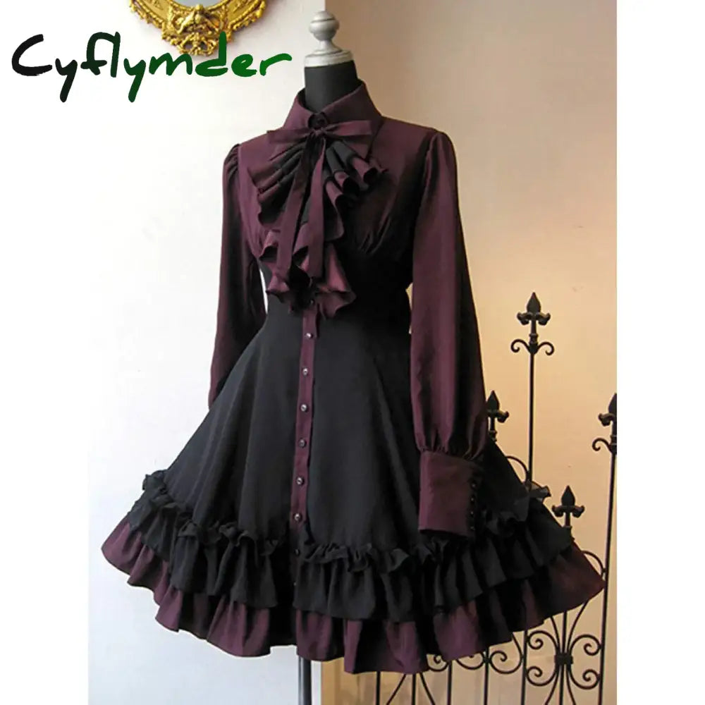 Cyflymder Vintage Bow Lace-up Medieval Court Style Dress Elegant Layer Ruffles Palace Lolita Dress Victorian Princess