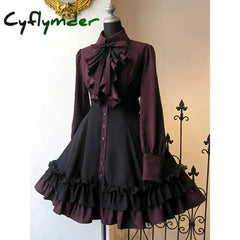 Cyflymder Vintage Bow Lace-up Medieval Court Style Dress Elegant Layer Ruffles Palace Lolita Dress Victorian Princess