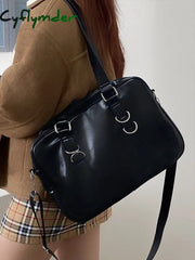 Cyflymder Vintage College Style Messenger Bag Spring Black Large Capacity Handbags For Women Casual