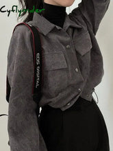 Cyflymder Vintage Corduroy Cropped Jacket Women Korean Fashion Long Sleeve Drawstring Blouses
