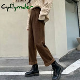 Cyflymder Vintage Corduroy Pants High Waist Spring Straight Trousers Causal Pockets All Match