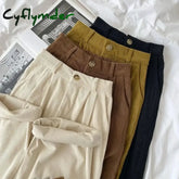Cyflymder Vintage Corduroy Women Pants High Waist Coffee Wide Leg Fall Casual Korean Office Ladies
