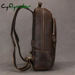 Cyflymder Vintage Crazy Horse Genuine Leather Man’s Backpack Fit 14’’ Laptop Women Rucksack