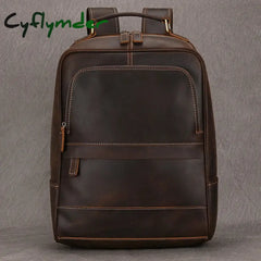 Cyflymder Vintage Crazy Horse Genuine Leather Man’s Backpack Fit 14’’ Laptop Women Rucksack