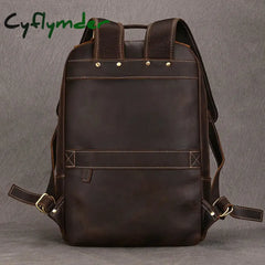 Cyflymder Vintage Crazy Horse Genuine Leather Man’s Backpack Fit 14’’ Laptop Women Rucksack